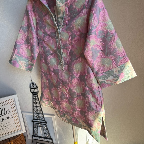 NWT Abbey Glass Piper Jacquard Floral Print V-Neck 34 Sleeve Caftan Mini Dress - Picture 10 of 15